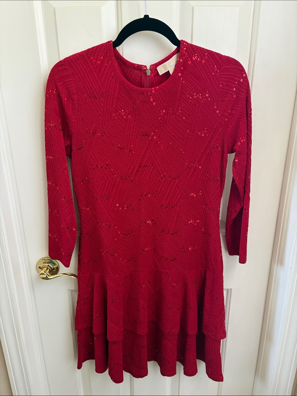 Michael Kors Red Sequin Knit Tiered Dress